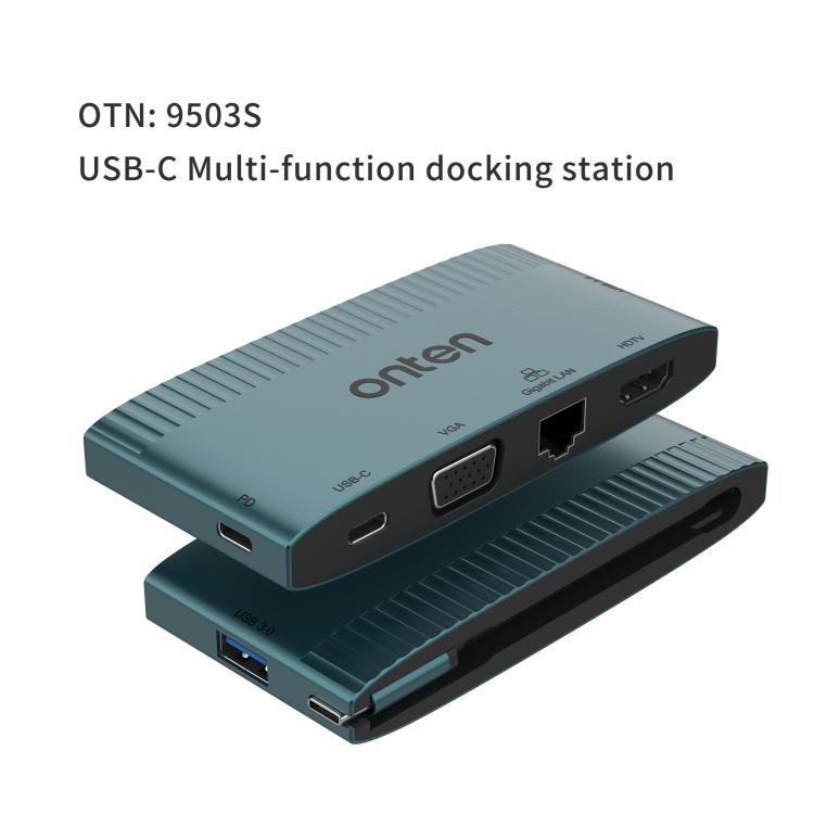 Onten 6 in 1 USB-C Multi-function Docking Station, HDTV+VGA+RJ45 Gigabit +USB-C Data +USB-C PD 3.0+USB 3.0, 9503S