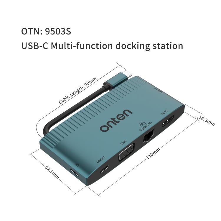 Onten 6 in 1 USB-C Multi-function Docking Station, HDTV+VGA+RJ45 Gigabit +USB-C Data +USB-C PD 3.0+USB 3.0, 9503S