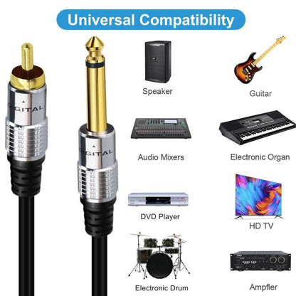 6.35mm Mono Plug Male to RCA Male Audio Adapter Cable for Ampfler, Speaker, Guitar, 0.3m, 1.8m, 3m