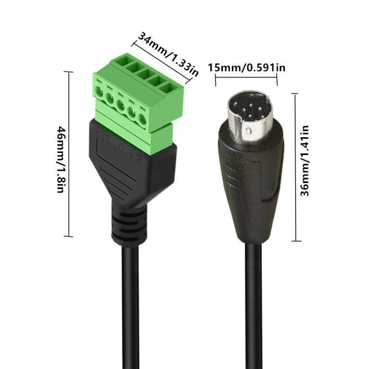 S-Video 8 Pin Male to 5 Pin Female Bolt Screw with Shield Terminals Pluggable Type Adapter Cable, 0.3m