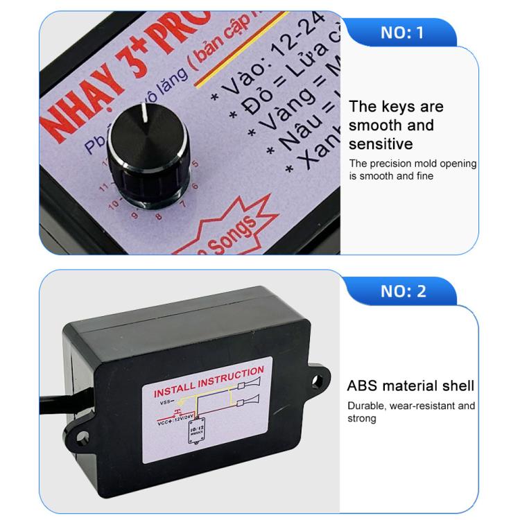 12V / 24V Universal Car Horn Controller 12 Sound Effects Sound Control Speaker, 12 Sound