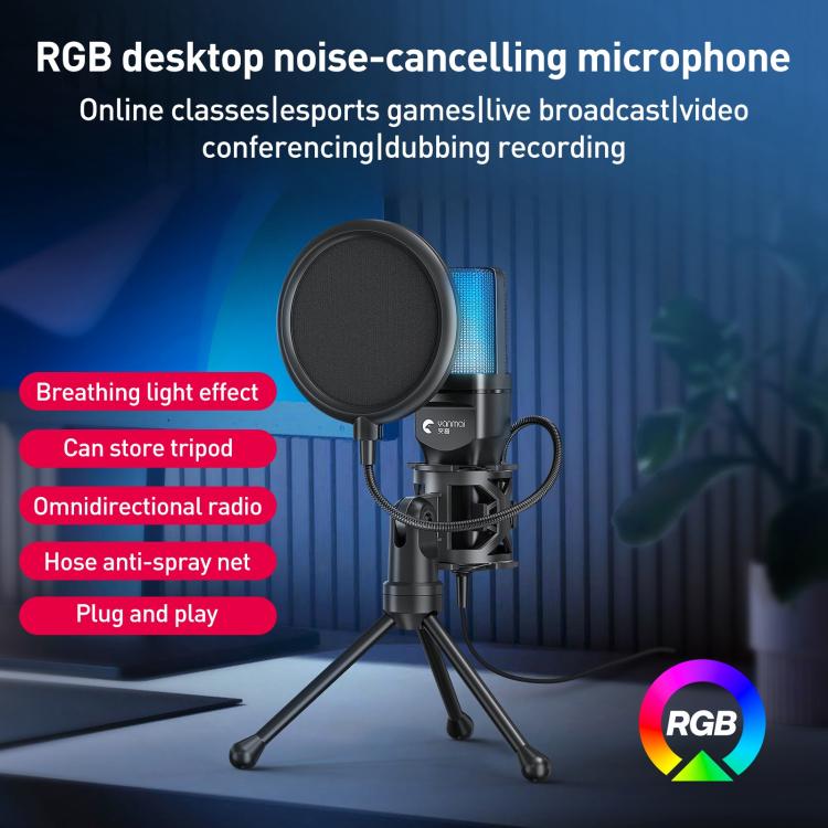 Yanmai SF-777R RGB Light Desktop Noise Reduction Microphone with Anti-spray Net, SF-777R