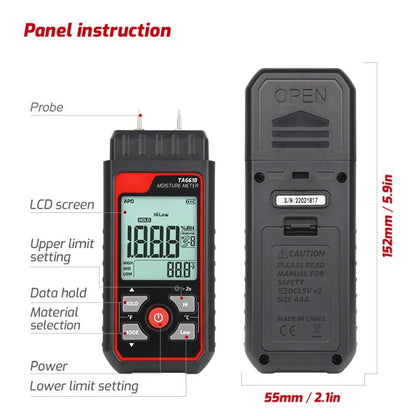 TASI TA661B Wood Moisture Meter Quickly Measure Moisture Content Tester Temperature Humidity Detector, TA661B