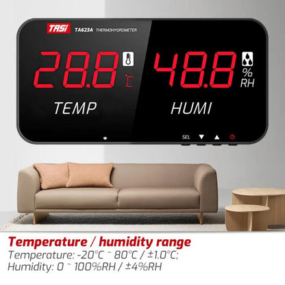 TRSI TA623A Industrial Wall-mounted Thermometer Hygrometer, Built-in Probe, TA623A