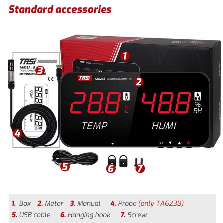 TRSI TA623B Industrial Wall-mounted Thermometer Hygrometer, External 5-meter Probe, TA623B