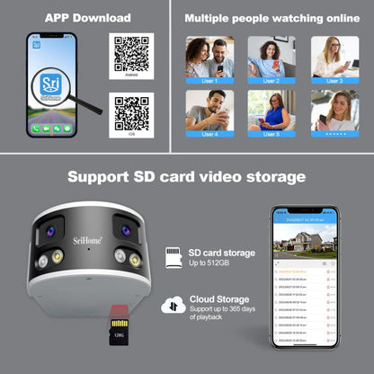 SriHome SH070 4MP Binocular Stitching Ultra-wide Angle Waterproof Camera Supports Full-color Night Vision, AU Plug, UK Plug, EU Plug, US Plug