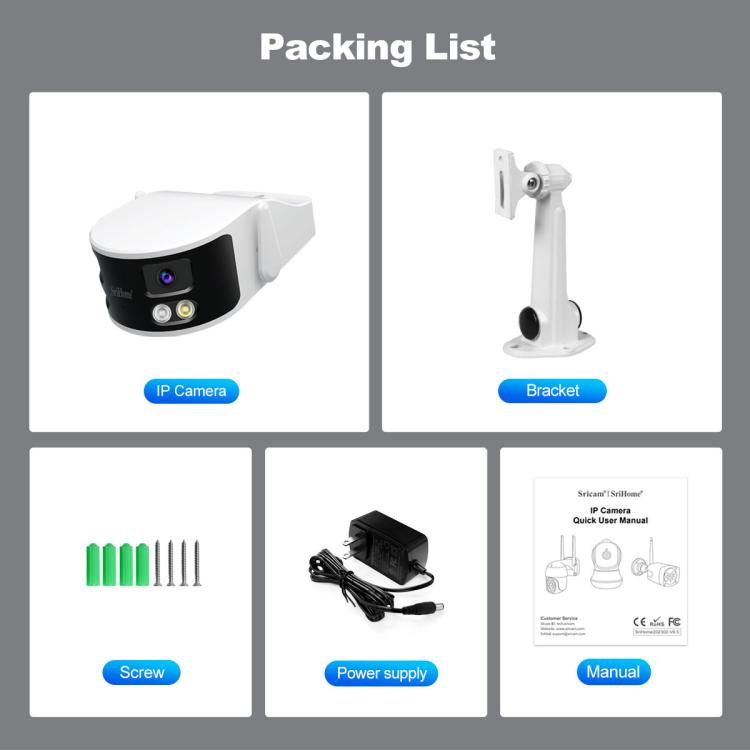 SriHome SH070 4MP Binocular Stitching Ultra-wide Angle Waterproof Camera Supports Full-color Night Vision, AU Plug, UK Plug, EU Plug, US Plug