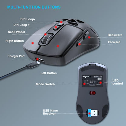 HXSJ T26 Dual Modes 2.4G BT5.1 Rechargeable Wireless Mouse, T26