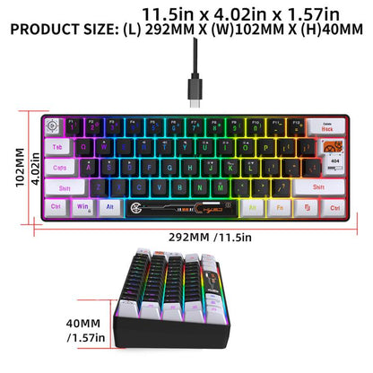 HXSJ V700WB Wired RGB Backlit Membrane Keyboard 61 Key Caps, Cable Length: 1.7m, V700WB