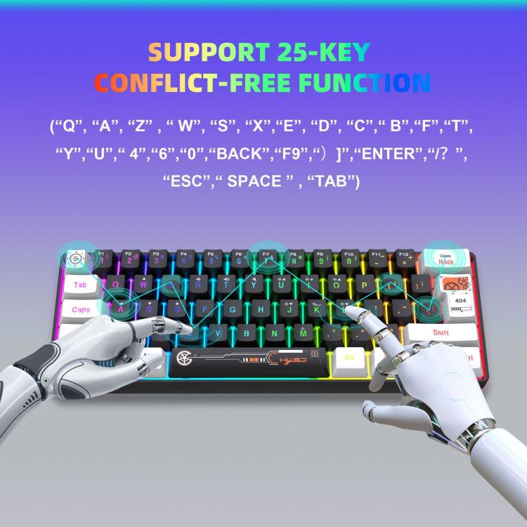 HXSJ V700WB Wired RGB Backlit Membrane Keyboard 61 Key Caps, Cable Length: 1.7m, V700WB