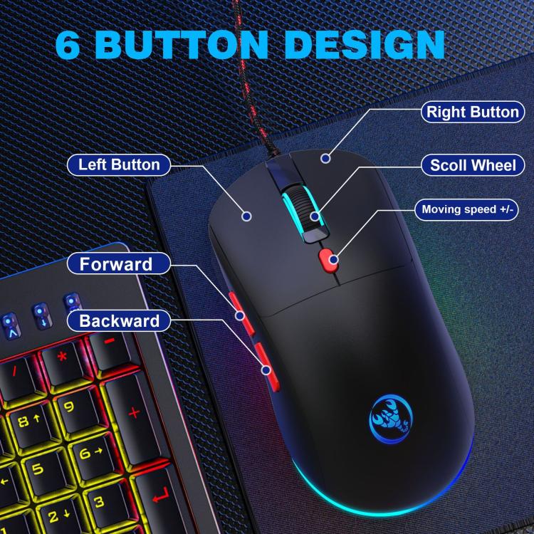 HXSJ X200 3600DPI Colorful Luminous Wired Mouse, Cable Length: 1.5m, X200 Black, X200 White