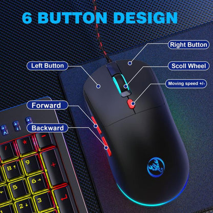 HXSJ X200 3600DPI Colorful Luminous Wired Mouse, Cable Length: 1.5m, X200 Black, X200 White