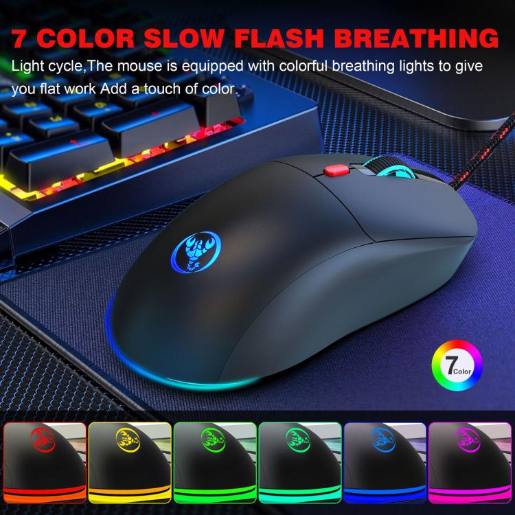 HXSJ X200 3600DPI Colorful Luminous Wired Mouse, Cable Length: 1.5m, X200 Black, X200 White