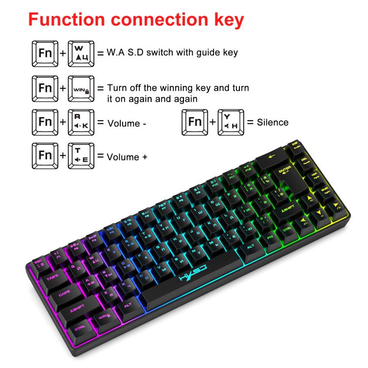 HXSJ V200 Russian Version Wired RGB Backlit Mechanical Keyboard 68 Key Caps, Cable Length: 1.7m, V200 Russian Version White