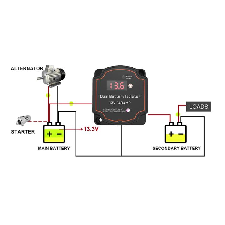 IP68 12V 140A Car Smart Dual Battery Isolation Controller with Digital Display Voltmeter, 3m Set, 5m Set, 7m Set, 8m Set