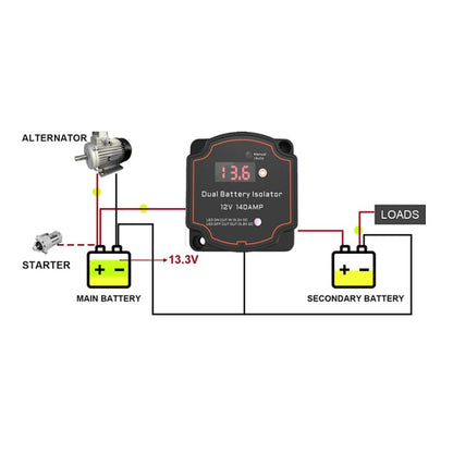 IP68 12V 140A Car Smart Dual Battery Isolation Controller with Digital Display Voltmeter, 3m Set, 5m Set, 7m Set, 8m Set