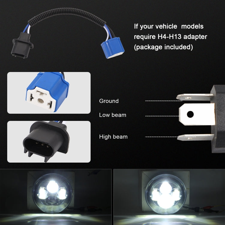 7 inch H4 / H13 DC 9V-30V 4000LM 6000K 40W 7 inch Car Round Shape LED Headlight Lamps for Jeep Wrangler, DC 9V-30V 4000LM 6000K 40W