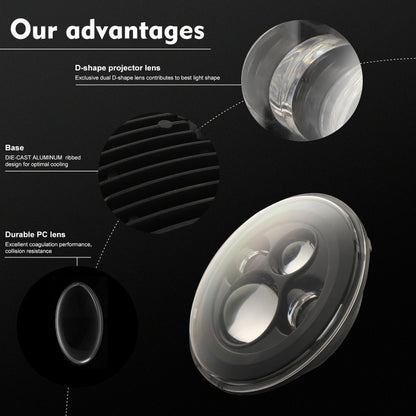 7 inch H4 / H13 DC 9V-30V 4000LM 6000K 40W 7 inch Car Round Shape LED Headlight Lamps for Jeep Wrangler, DC 9V-30V 4000LM 6000K 40W