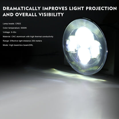 7 inch H4 / H13 DC 9V-30V 4000LM 6000K 40W 7 inch Car Round Shape LED Headlight Lamps for Jeep Wrangler, DC 9V-30V 4000LM 6000K 40W