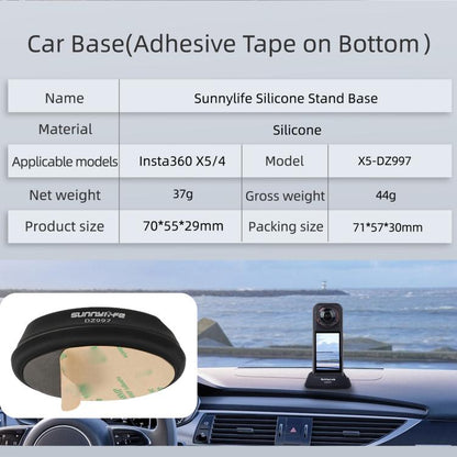 For Insta360 X5 / X4 Sunnylife Silicone Stand Base, Car Base, Tabletop Base