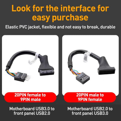 2pcs Computer Motherboard USB3.0 Adapter Cable, 20 Pin Male to 9 Pin Female, 9 Pin Male to 20 Pin Female