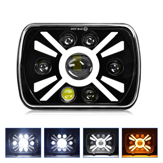 Y23 H4 7 inch Car Seven-bead Sun Style Square Modified Headlight for Jeep Wrangler, Y23