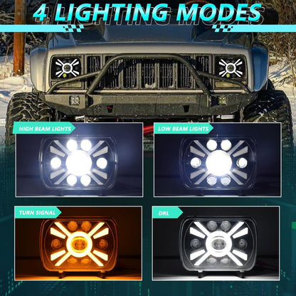 Y23 H4 7 inch Car Seven-bead Sun Style Square Modified Headlight for Jeep Wrangler, Y23