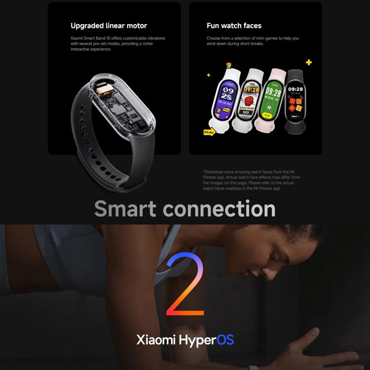 Original Xiaomi Smart Band 10, 1.72 inch AMOLED Screen 5ATM Waterproof Smart Watch, Support Blood Oxygen / Heart Rate Monitor, Smart Band 10 Black, Smart Band 10 Silver
