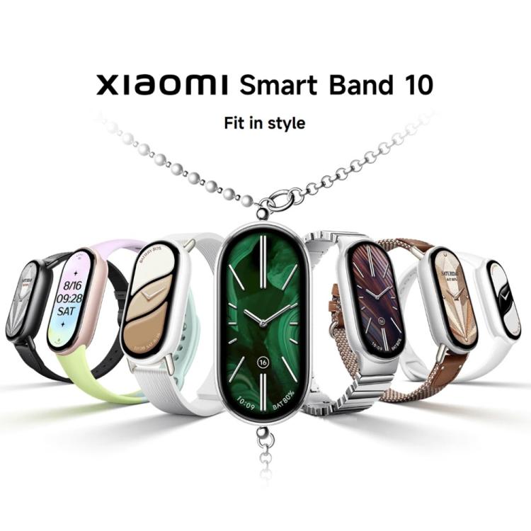Original Xiaomi Smart Band 10, 1.72 inch AMOLED Screen 5ATM Waterproof Smart Watch, Support Blood Oxygen / Heart Rate Monitor, Smart Band 10 Black, Smart Band 10 Silver