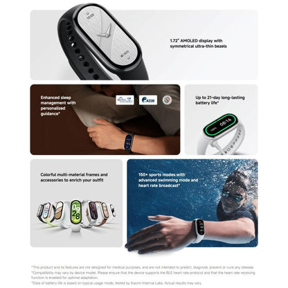 Original Xiaomi Smart Band 10, 1.72 inch AMOLED Screen 5ATM Waterproof Smart Watch, Support Blood Oxygen / Heart Rate Monitor, Smart Band 10 Black, Smart Band 10 Silver