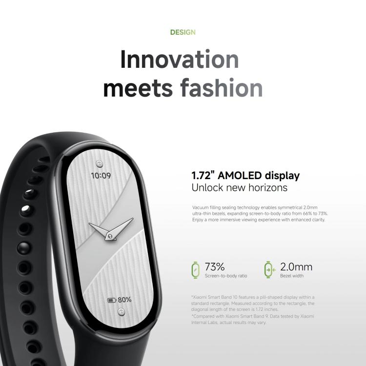 Original Xiaomi Smart Band 10, 1.72 inch AMOLED Screen 5ATM Waterproof Smart Watch, Support Blood Oxygen / Heart Rate Monitor, Smart Band 10 Black, Smart Band 10 Silver