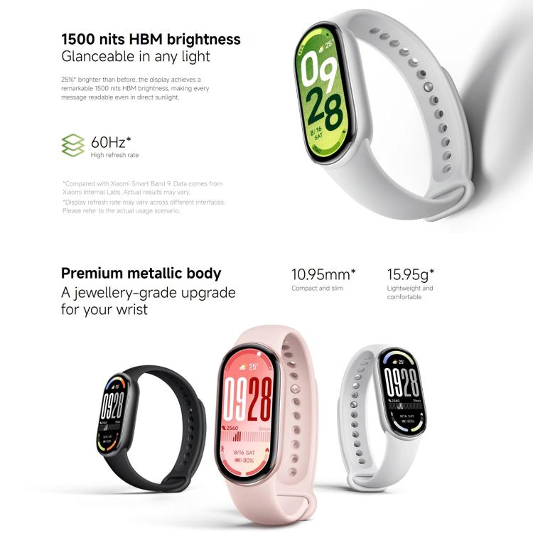 Original Xiaomi Smart Band 10, 1.72 inch AMOLED Screen 5ATM Waterproof Smart Watch, Support Blood Oxygen / Heart Rate Monitor, Smart Band 10 Black, Smart Band 10 Silver