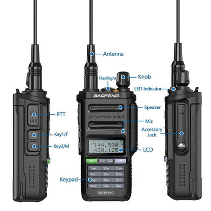 Baofeng UV-9R PRO Dot Matrix LCD Screen IP57 Waterproof Handheld Analog Walkie Talkie, EU Plug, US Plug