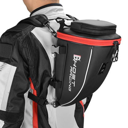 GHOST RACING GR-CWB06 PU Leather Motorcycle Tail Bag Rear Seat Travel Bag Backpack