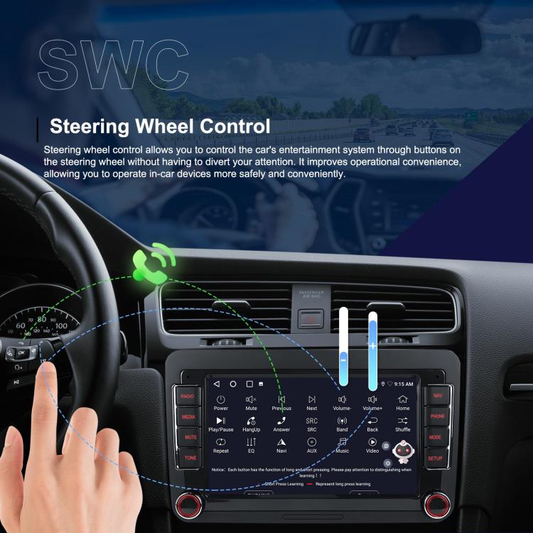 For Volkswagen Android 15 7 inch Horizontal Screen Car Player Car Central Control Navigation with Dual USB Ports, Standard, Standard+AHD+Microphone