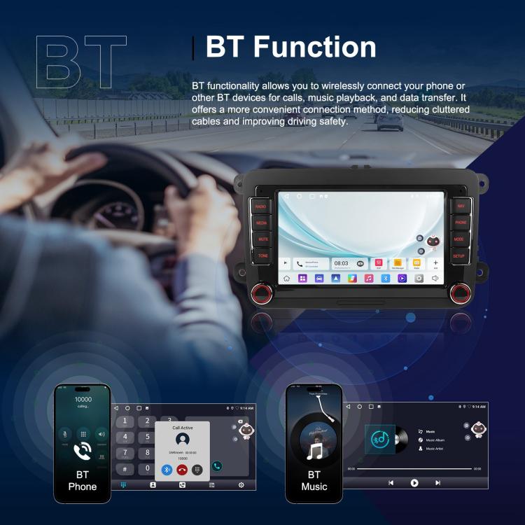 For Volkswagen Android 15 7 inch Horizontal Screen Car Player Car Central Control Navigation with Dual USB Ports, Standard, Standard+AHD+Microphone
