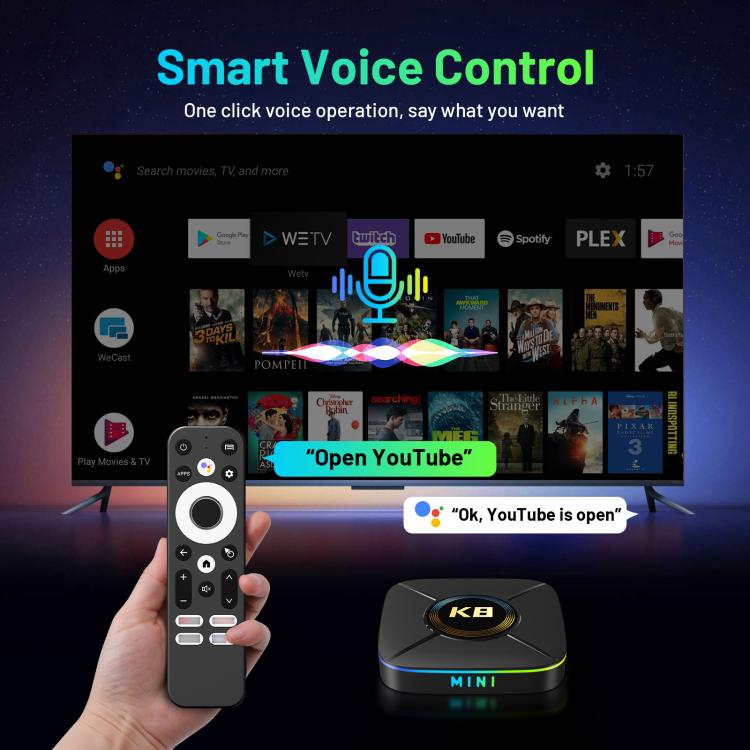HK1 K8MINI 4K UHD Android 14 Smart TV Box with Remote Control, RK3518 Quad-Core, 2GB+16GB, 2GB+32GB
