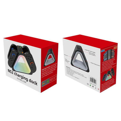 For Nintendo Switch 2 4 in 1 Triangle Handle Charging Base with RGB Light