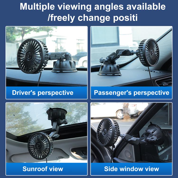 Multifunctional Car Suction Cup Fan 360 Degree Rotation Adjustable Single Head Fan, Short Rod, Long Rod
