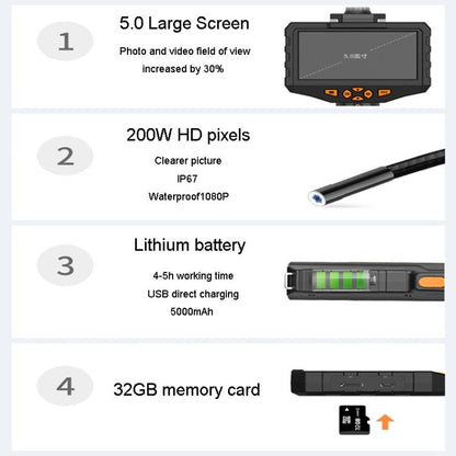 TESLONG NTS300 5 Inch Large Screen Industrial Endoscope Auto Repair Tools, 7.6mm Single Lens / 3m, 7.6mm Single Lens / 5m, 5.5mm Single Lens / 1m, 5.5mm Single Lens / 3m, 3.9mm Single Lens / 1m, 3.9mm Single Lens / 3m, 8mm Dual Lens / 1m