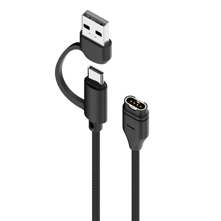 For Garmin 2 in 1 Type-C and USB-A Braid Watch Charging Cable, Length: 1m, Straight Head, Elbow Head