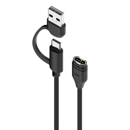 For Garmin 2 in 1 Type-C and USB-A Braid Watch Charging Cable, Length: 1m, Straight Head, Elbow Head