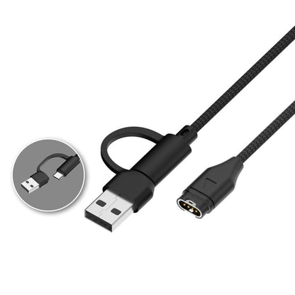 For Garmin 2 in 1 Type-C and USB-A Braid Watch Charging Cable, Length: 1m, Straight Head, Elbow Head