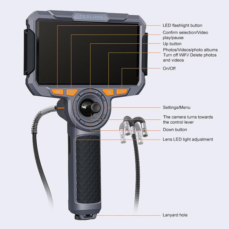 TESLONG TF600 6 Inch Screen 360 Degree Steering Industrial Endoscope Supports Wi-Fi 1.55m Cable Length, 3.9mm Single Lens, 6.5mm Single Lens, 6.5mm Dual Lens