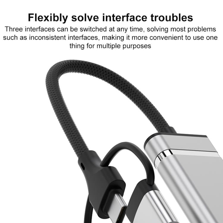 USB / Type-C / 8 Pin to CF / TF / SD Card Reader, 3.5mm HUB Adapter 6 in 1 Docking Station, 6-in-1