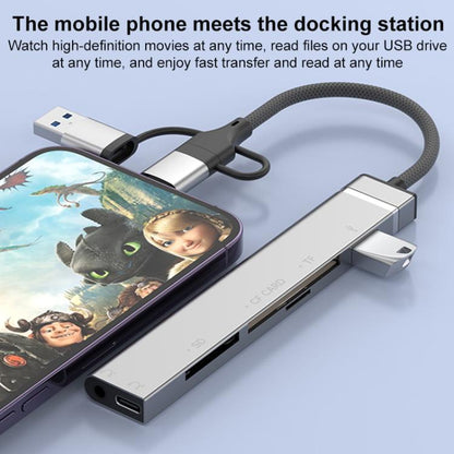 USB / Type-C / 8 Pin to CF / TF / SD Card Reader, 3.5mm HUB Adapter 6 in 1 Docking Station, 6-in-1