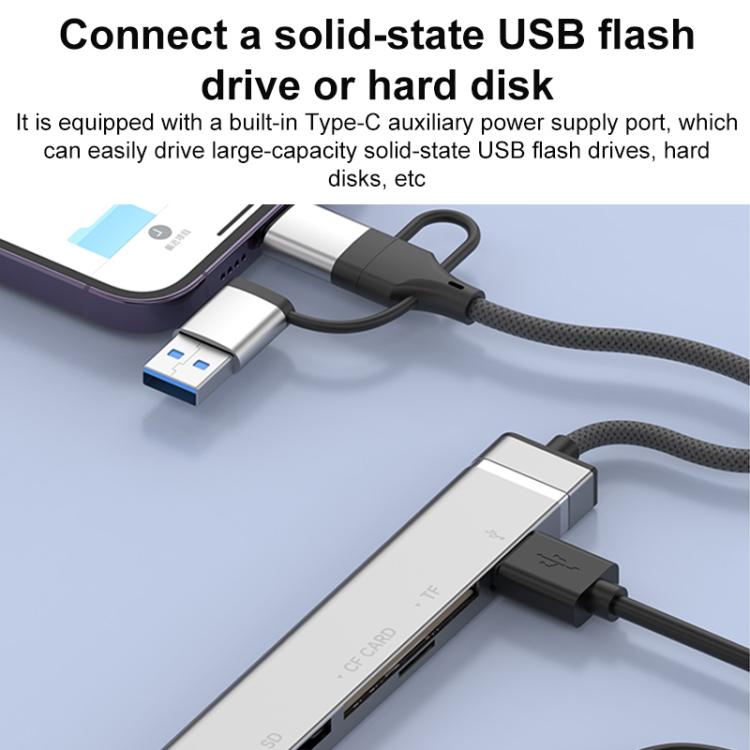 USB / Type-C / 8 Pin to CF / TF / SD Card Reader, 3.5mm HUB Adapter 6 in 1 Docking Station, 6-in-1