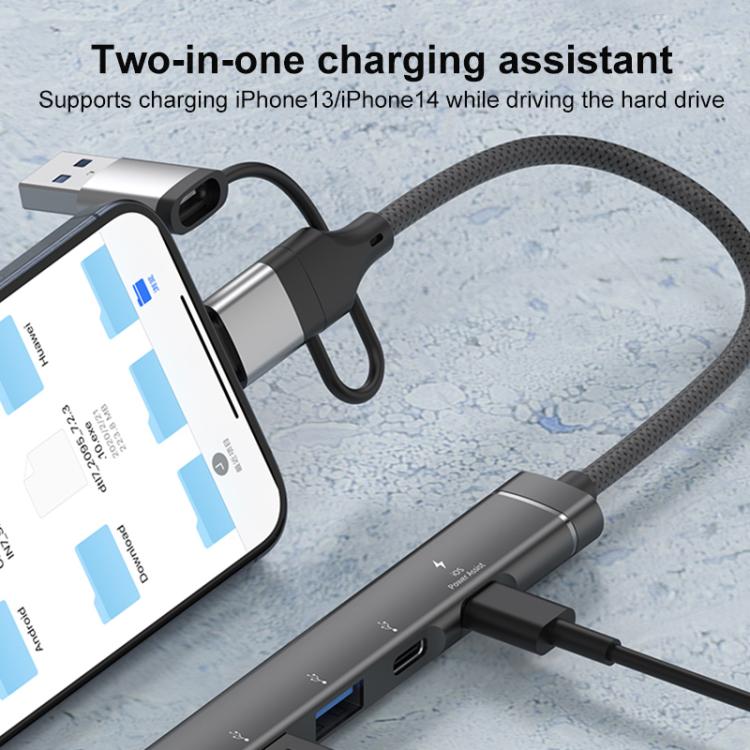 USB / Type-C / 8 Pin to PD, 2 x USB, 2 x Type-C HUB Adapter 5 in 1 Docking Station, 5-in-1
