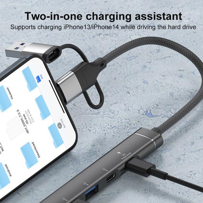 USB / Type-C / 8 Pin to PD, 2 x USB, 2 x Type-C HUB Adapter 5 in 1 Docking Station, 5-in-1