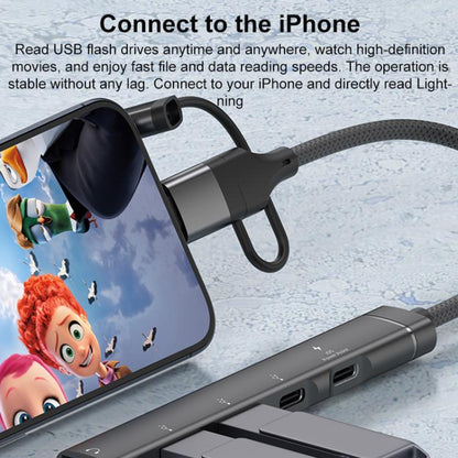USB / Type-C / 8 Pin to PD, 2 x USB, 2 x Type-C HUB Adapter 5 in 1 Docking Station, 5-in-1